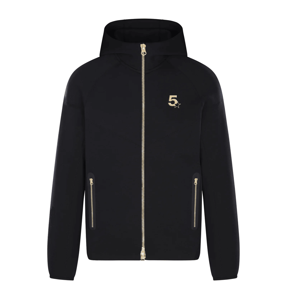 5IVESTAR Zip-Up Tech Hoodie with matte finish, structured hood, and taped seams for a premium streetwear look.