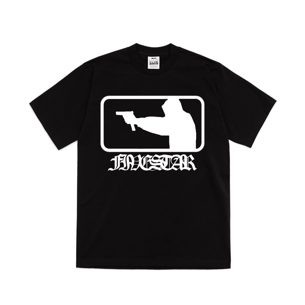 Front view of 5IVESTAR LIFE PLAYBALL SHIRT in black featuring white MLB-inspired logo and heavyweight cotton texture.