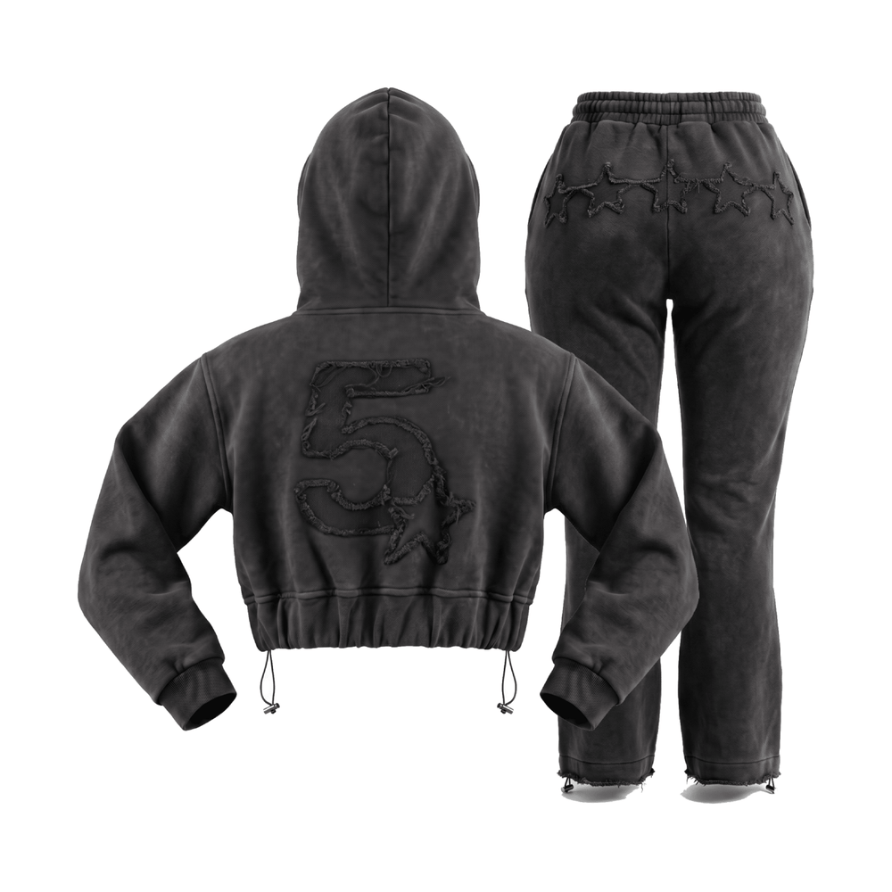 SHADOW SET - ladies cropped TWO-PIECE sweat set. Premium french terry. 5 Star, five star womens collection. 5IVESTAR LIFE
