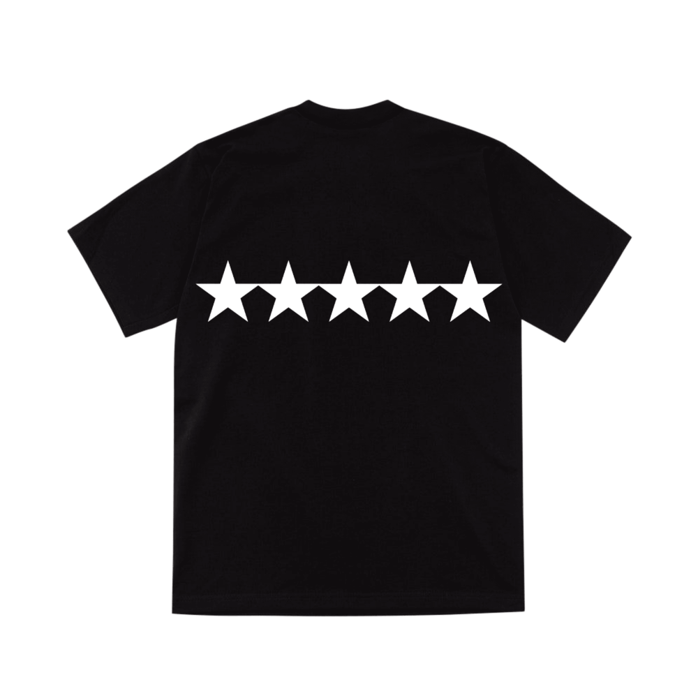 Back view of the Five Star STRIKER streetwear shirt highlighting our signature 5 stars as rear graphic design - 5IVESTAR LIFE