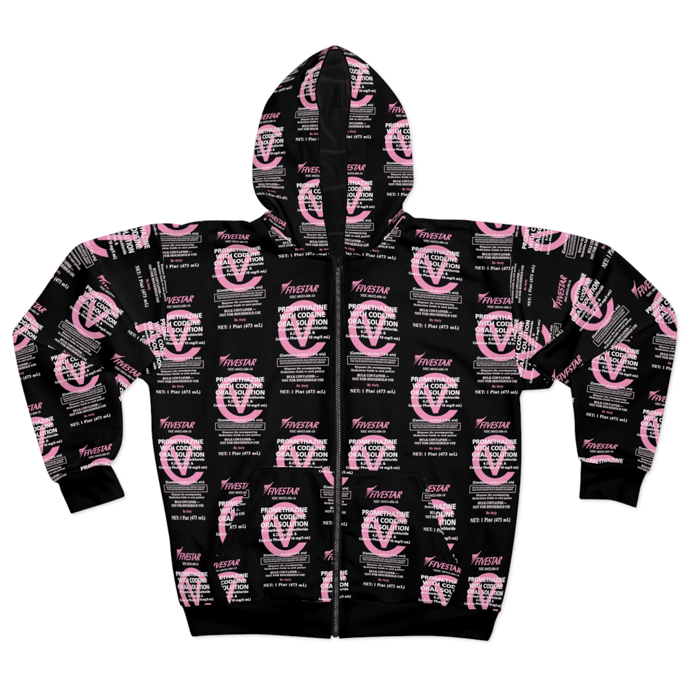 Pink FIVESTAR WOCK Hoodie featuring the custom 5 STAR logo zipper pull and premium full-face zip on heavyweight cotton.